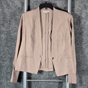 Kate & Rosy Womens Open Front Blazer Taupe Brown Collarless Textured Jacket XL